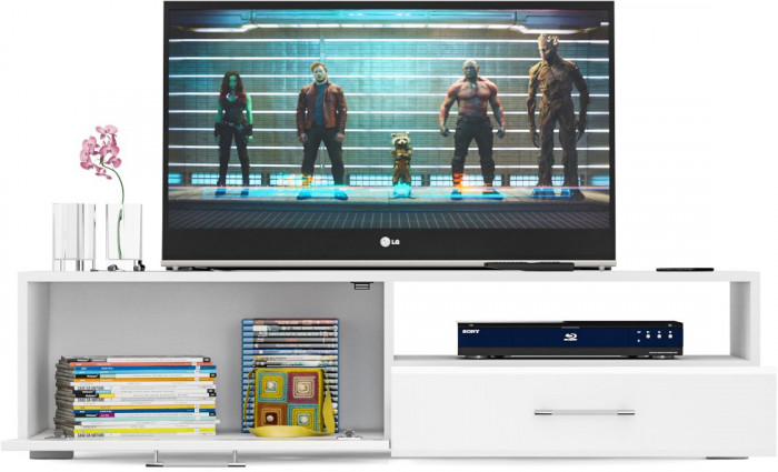 Тумба под ТВ Ларго 1, корпус белый/фасады МДФ белый глянец