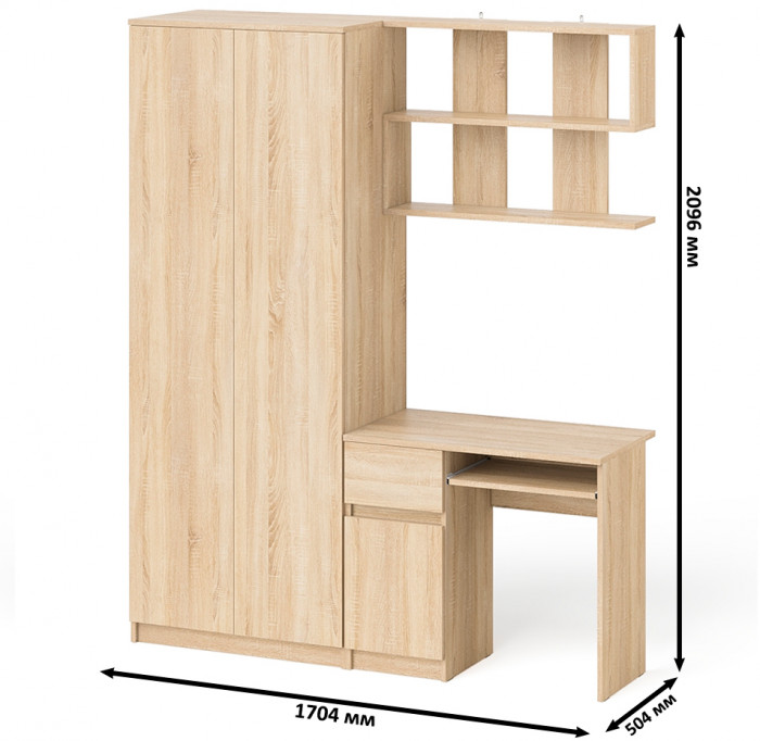 Мори компьютерный стол МС-1 левый + Шкаф МШ800.1 + Полка 900, дуб сонома