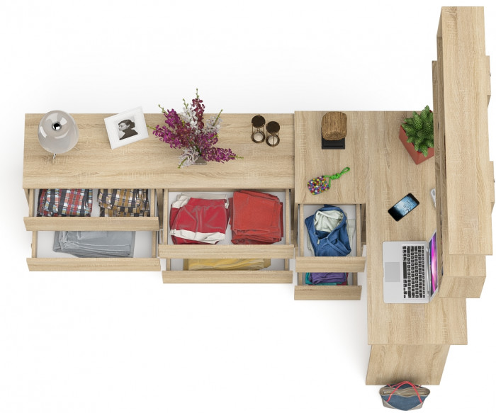 Мори компьютерный стол МС-16 левый + Комод МК1380.6 + Полка 1200, дуб сонома