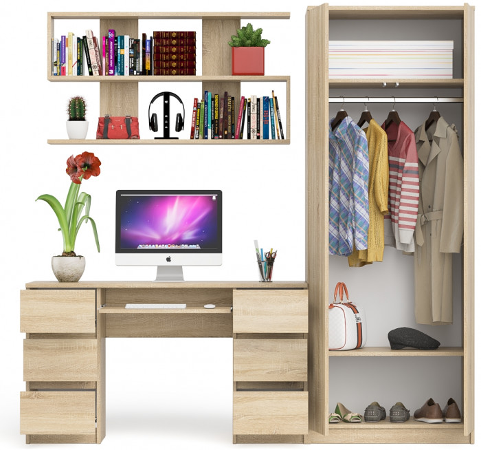Мори компьютерный стол МС-2 + Шкаф МШ800.1 + Полка 1200, дуб сонома