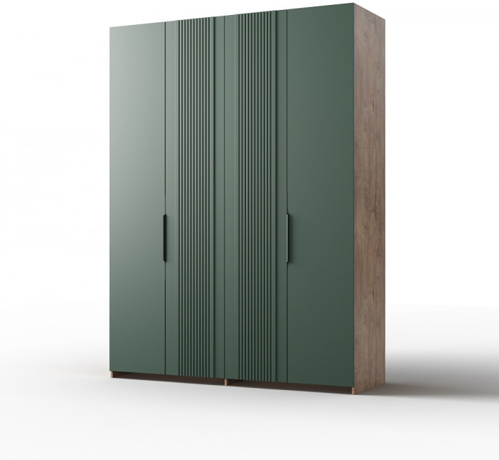 Шкаф для одежды 4-х дверный "Герта" - Дуб канзас/Зеленый матовый