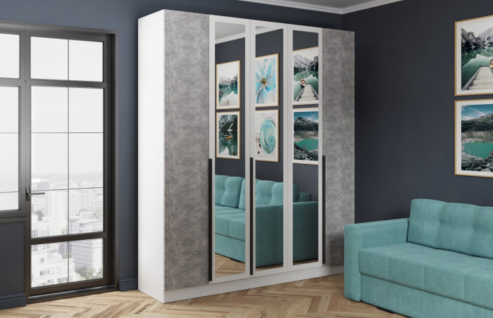 Шкаф Мадрид (2,0) с 3 ящ. внутри с зеркалом, Белый/Ателье светлое