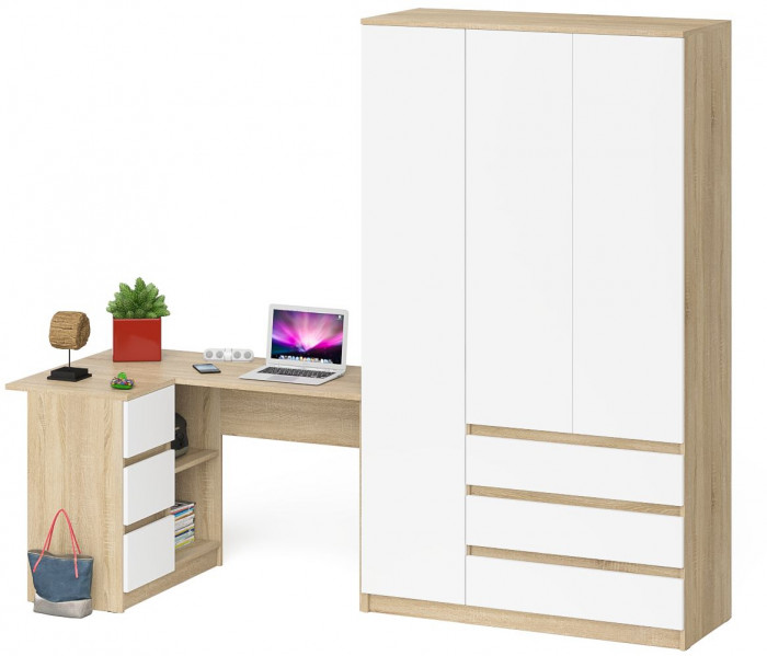 Мори Стол компьютерный МС-16 левый + Шкаф МШ1200.1, цвет дуб сонома/белый, ШхГхВ 244,8х84,9х209,6 см., выдвижные ящики слева, НЕ универсальная сборка