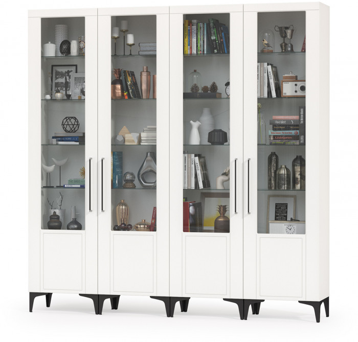 Валенсия Гостиная № 131, цвет ЛДСП белый шагрень/МДФ белый шагрень, ШхГхВ 220х38,1х225,2 см.