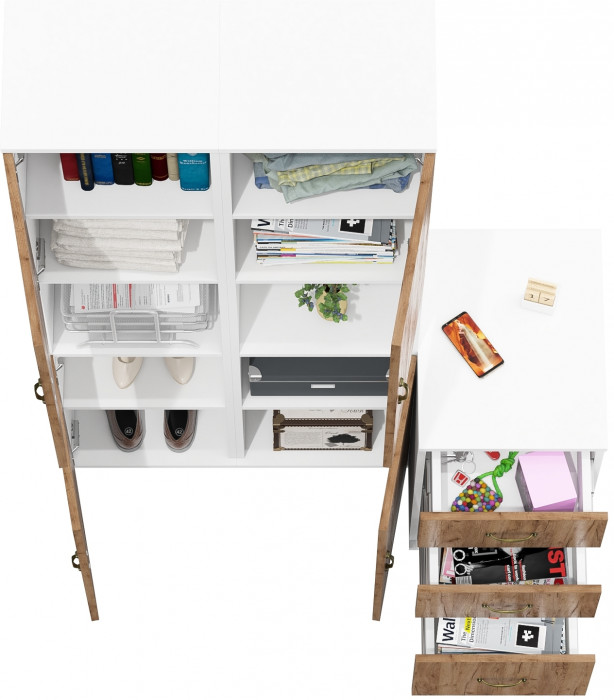 Лидер-8 Пенал + Пенал + Тумба МД 3.16, белый шагрень/крафт золото