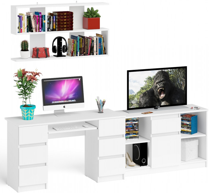 Мори компьютерный стол МС-2 + Тумба МТВ1204.1 + Полка 1200, белый