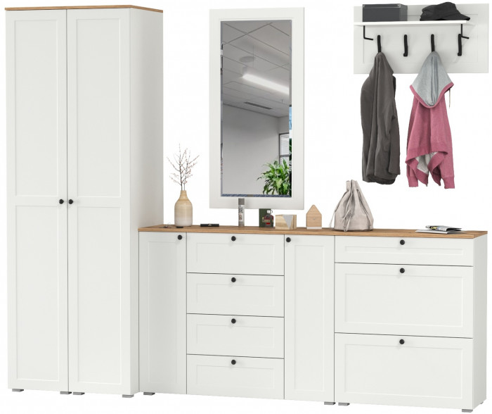 Остин Прихожая 58, белый шагрень/дуб крафт золотой