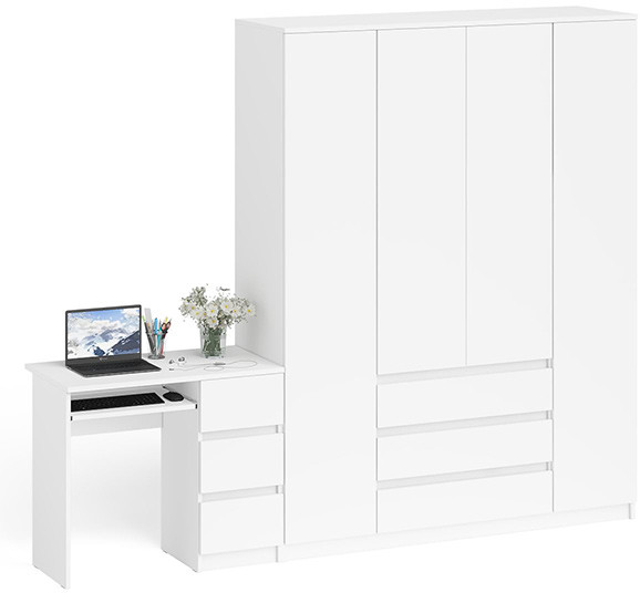Мори Стол компьютерный МС-6 правый + Шкаф МШ1600.1, цвет белый, ШхГхВ 250,4х50,4х209,6 см., выдвижные ящики справа, НЕ универсальная сборка