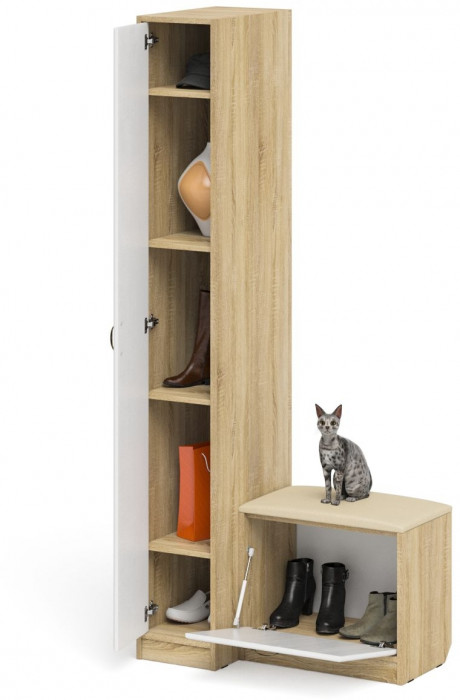 Прихожая П-6 Компоновка № 39, дуб сонома/фасады МДФ белое дерево фрезеровка ромб