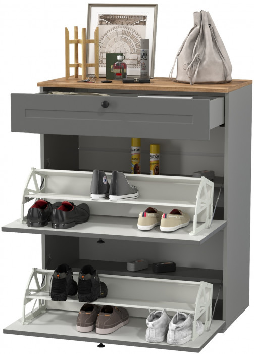 Остин 16.121 Тумба для обуви, цвет серый графит/дуб крафт золотой, ШхГхВ 80х41,6х99,3 см.