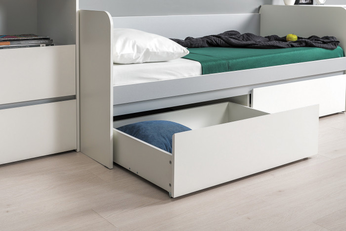 Торонто 11.39 Кровать + 13.321 Комод, белый шагрень/стальной серый