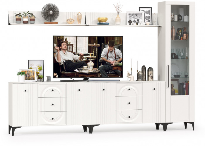 Валенсия Гостиная № 118, ЛДСП белый шагрень/МДФ белый шагрень