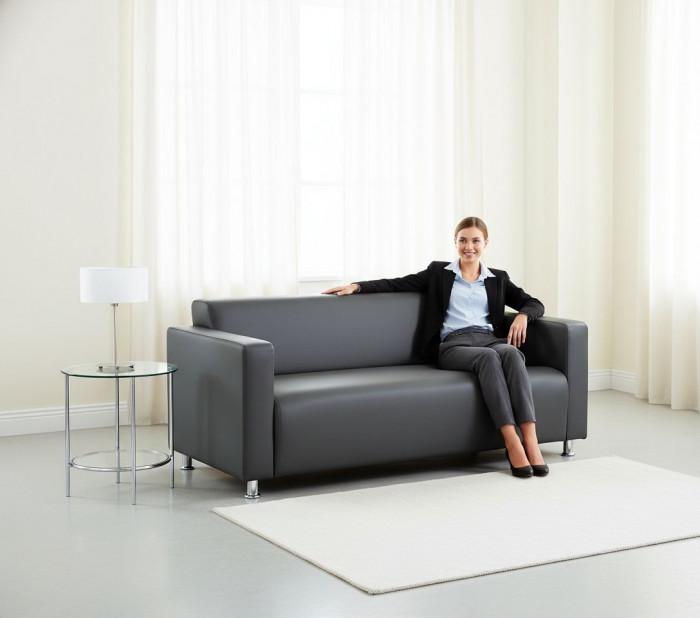 Диван прямой Томи, 200х78х75 см, экокожа, темно-серый
