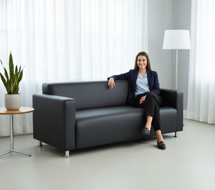 Диван прямой Томи, 200х78х75 см, экокожа, темно-серый
