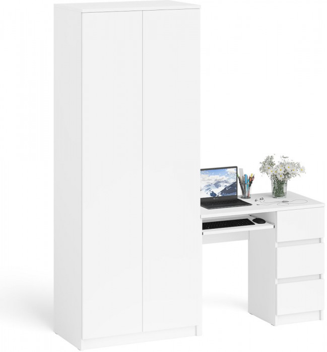 Мори компьютерный стол МС-6 правый + Шкаф МШ800.1, белый