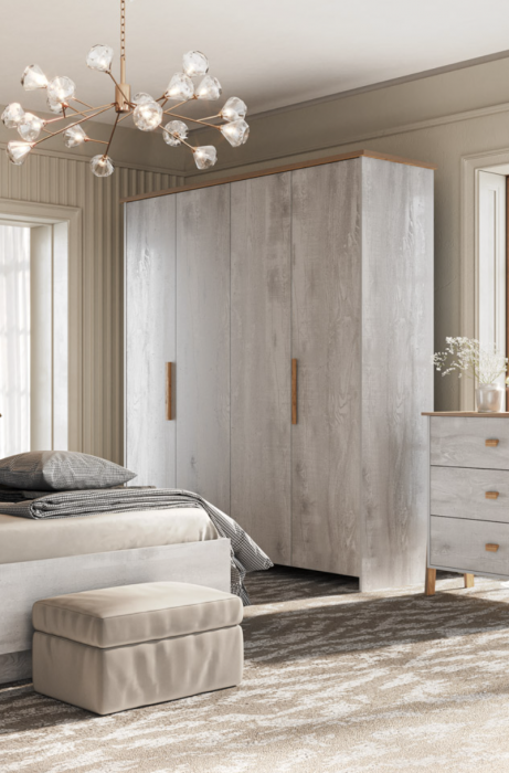 Шкаф четырехдверный "Скандинавия" - Бетон пайн светлый/Дуб наварра