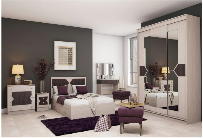 Модульная спальня Николь, композиция 1, Ясень Шимо/Лиственница темная