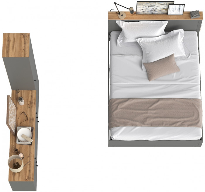Остин 11.53 Кровать + ортопед + 13.227 Шкаф-пенал + 16.240 Комод, серый графит/дуб крафт золотой