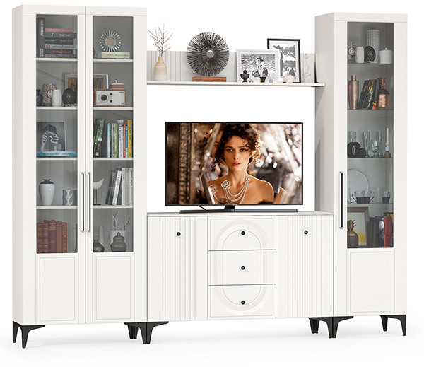 Валенсия Гостиная № 098, ЛДСП белый шагрень/МДФ белый шагрень