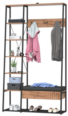 Гранд 15.124N Прихожая, цвет дуб крафт табачный/искуственная кожа чёрная, ШхГхВ 116х38,6х203,4 см., универс. сборка, съёмные решётки для обуви, ящик