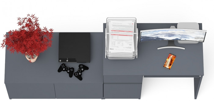 Мори Стол компьютерный МС-1 левый + Тумба МА900.1, цвет графит, ШхГхВ 180,4х50,4х76,6 см., выдвижной ящик слева, НЕ универсальная сборка