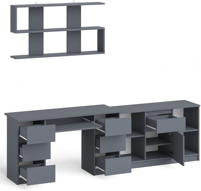 Мори компьютерный стол МС-2 + Тумба МТВ1204.1 + Полка 1200, графит