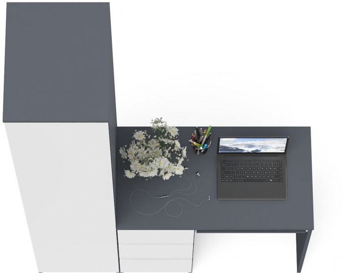 Мори компьютерный стол МС-6 левый + Пенал МШ400.1, графит/белый