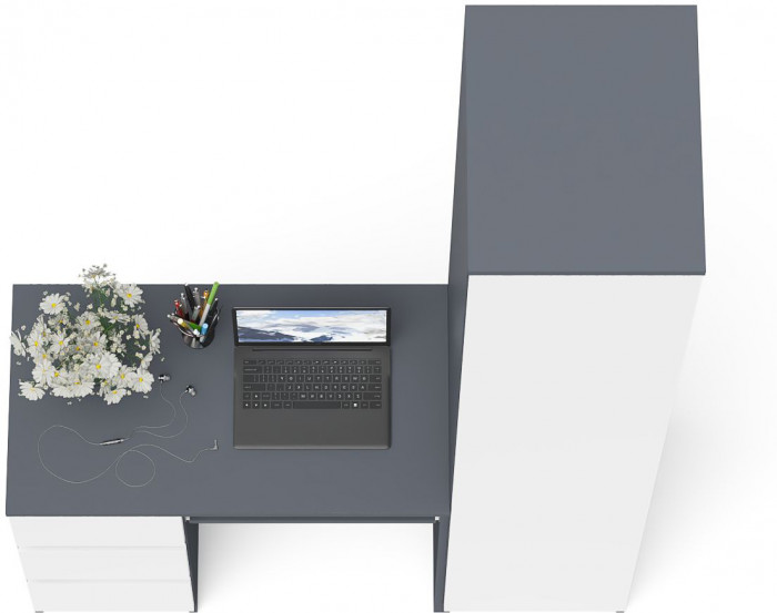 Мори компьютерный стол МС-6 левый + Пенал МШ400.1, графит/белый