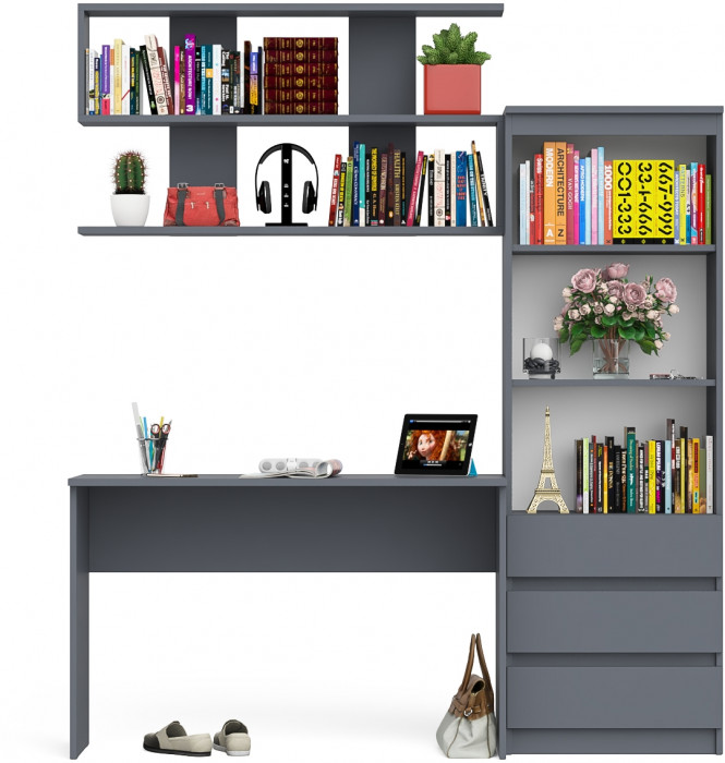 Мори письменный стол МСП1200.1 + Стеллаж МСТ600.3 + Полка 1200, графит