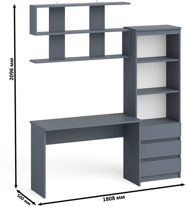 Мори письменный стол МСП1200.1 + Стеллаж МСТ600.3 + Полка 1200, графит