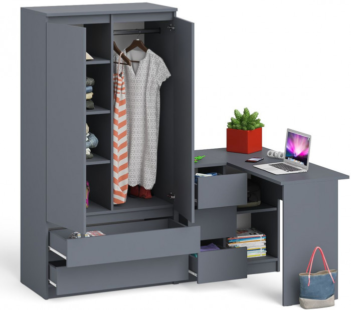 Мори Стол компьютерный МС-16 левый + Шкаф МШ900.1, цвет графит, ШхГхВ 214,8х84,9х179,6 см., выдвижные ящики слева, НЕ универсальная сборка