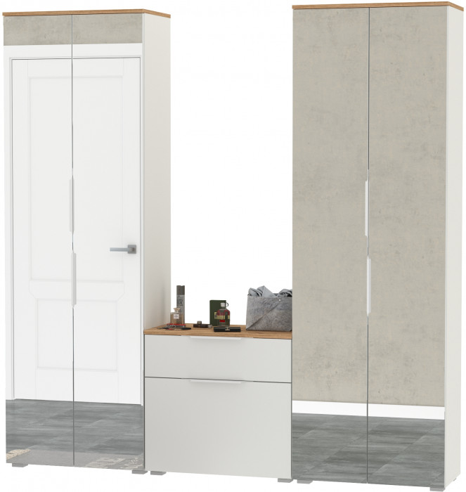 Октава Прихожая 24, белый шагрень/дуб крафт золотой/фасады МДФ белый шагрень