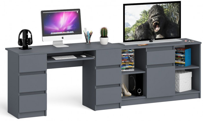 Мори Стол компьютерный МС-2 + Тумба МТВ1204.1, цвет графит, ШхГхВ 255,8х50х76,6 см., универсальная сборка