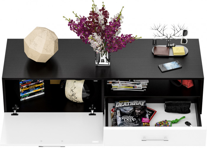 Тумба под ТВ Ларго 1, корпус венге/фасады МДФ белый глянец