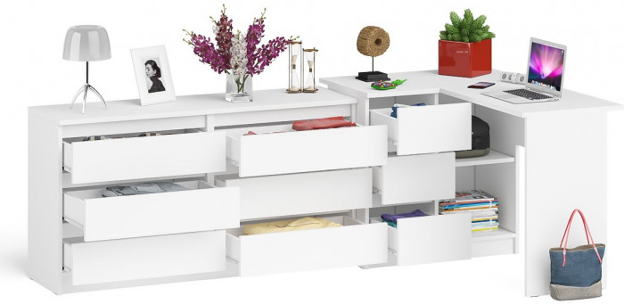 Мори компьютерный стол МС-16 левый + Комод МК1380.6, белый
