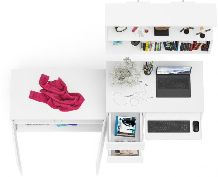 Мори компьютерный стол МС-6 левый + Тумба МА900.1 + Полка 900, белый
