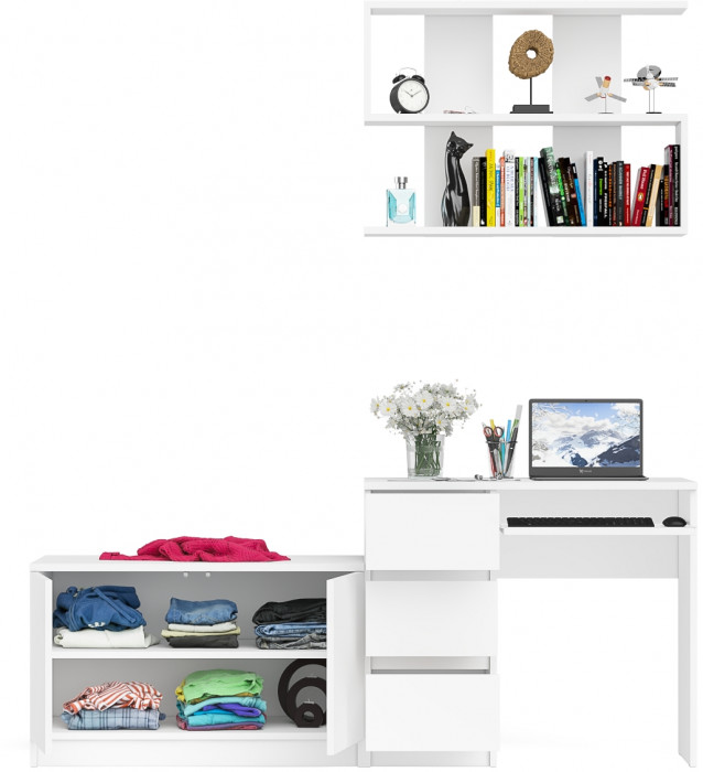 Мори компьютерный стол МС-6 левый + Тумба МА900.1 + Полка 900, белый