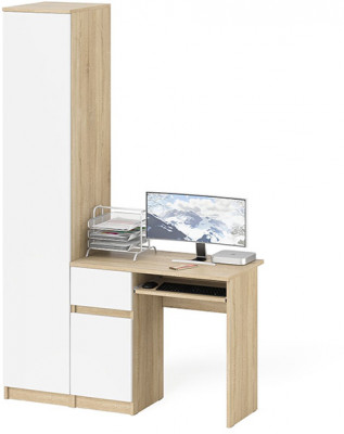 Мори Стол компьютерный МС-1 левый + Пенал МШ400.1, цвет дуб сонома/белый, ШхГхВ 130,4х50,4х209,6 см., выдвижной ящик слева, НЕ универсальная сборка
