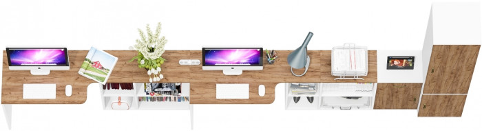 Лидер-8 Стол + Стол + Пенал МД 22Б + Тумба МД 3.15, белый шагрень/крафт золото