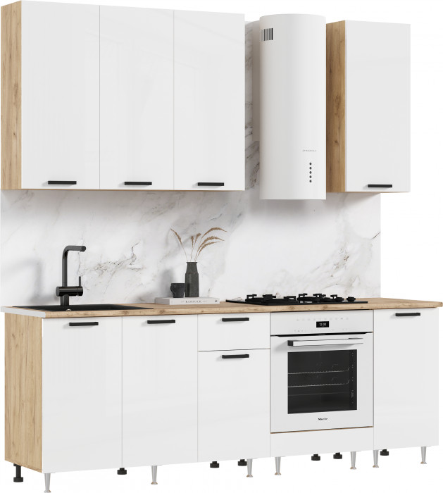 Кухня Рио NEW ЛДСП 2,2/900м (490), Компановка №2, Дуб крафт/Белый глянец