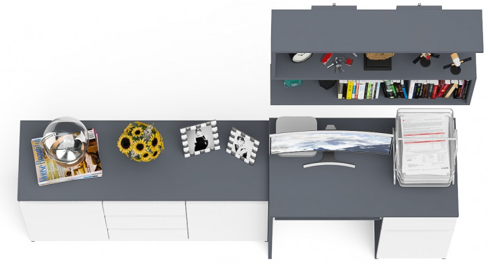 Мори Стол компьютерный МС-1 правый + Комод МК1200.3 + Полка 900, цвет графит/белый, ШхГхВ 210,4х50х209,6 см., НЕ универсальная сборка