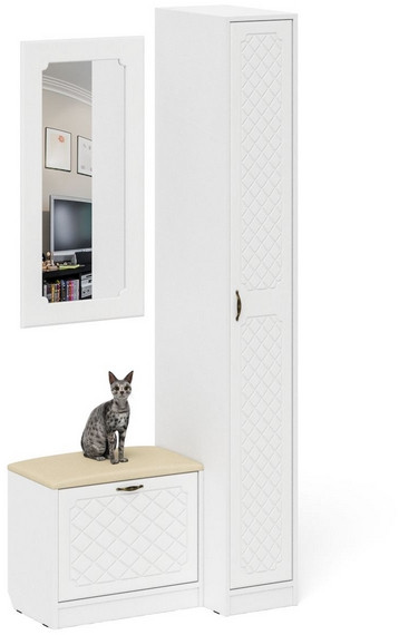 Прихожая П-6 Компоновка № 40, белая шагрень/фасады МДФ белое дерево фрезеровка ромб