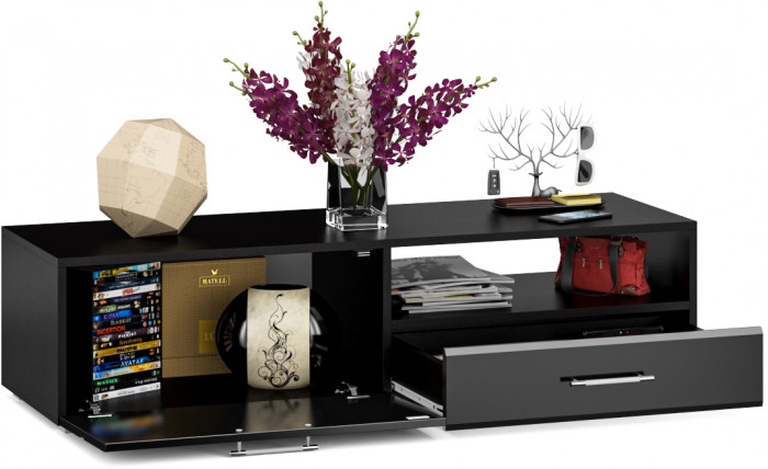 Тумба под ТВ Ларго 1, корпус венге/фасады МДФ чёрный глянец