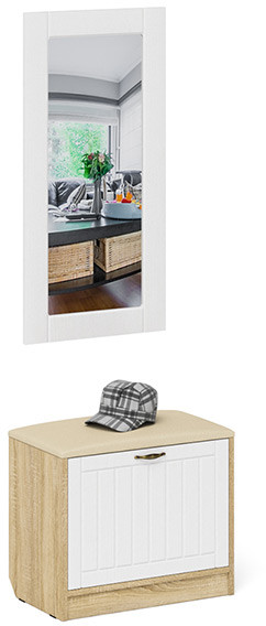 Прихожая П-6 Тумба + Зеркало, цвет дуб сонома/фасады МДФ белое дерево фрезеровка прованс, ШхГхВ 60х35х200 см.