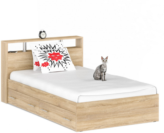 Камелия Кровать с ящиками 1200 + две тумбы, дуб сонома