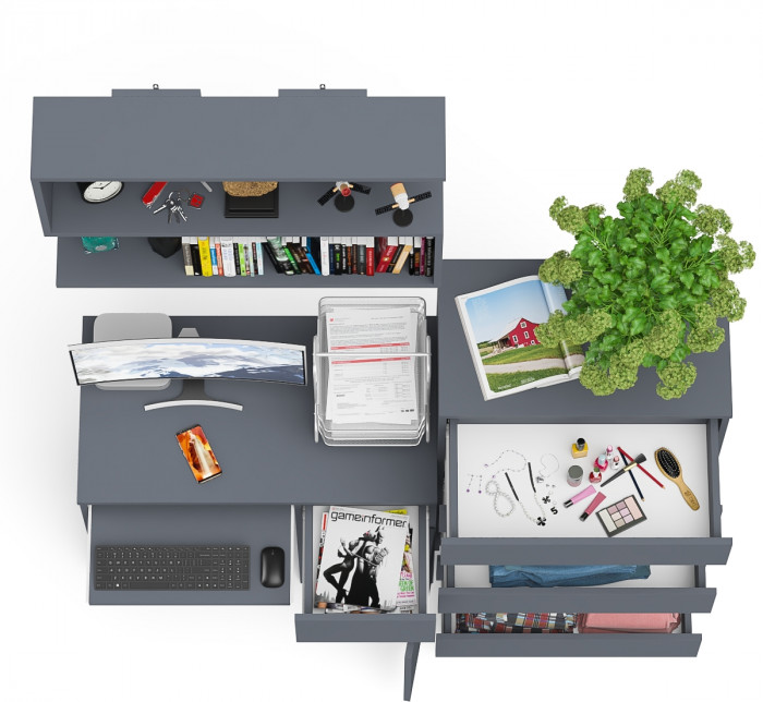 Мори компьютерный стол МС-1 правый + Комод МК700.5 + Полка 900, графит