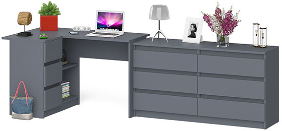 Мори компьютерный стол МС-16 левый + Комод МК1380.6, графит