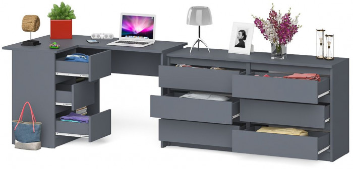 Мори компьютерный стол МС-16 левый + Комод МК1380.6, графит