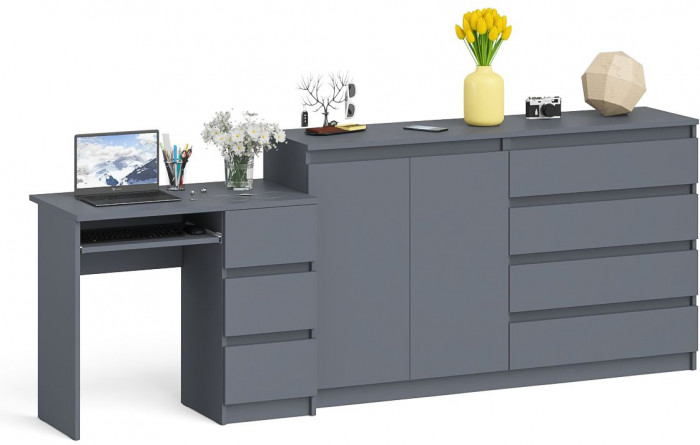 Мори компьютерный стол МС-6 правый + Комод МК1600.1, графит