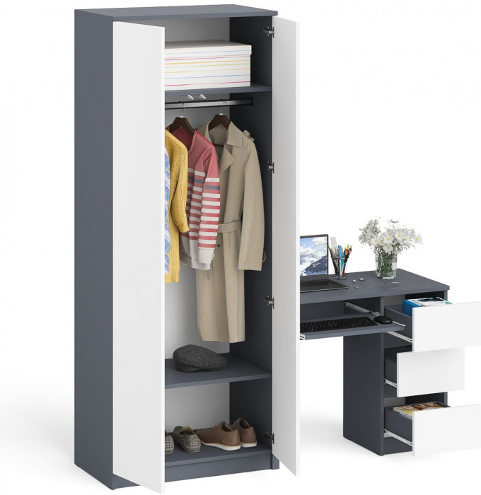 Мори компьютерный стол МС-6 правый + Шкаф МШ800.1, графит/белый